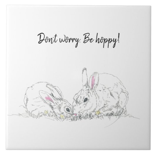 Cute Bunny Rabbits tekening|Maak je geen zorgen om Tegeltje (Voorkant)
