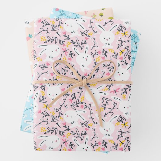 Cute Bunny Rabbits Wrapping Paper Set van 3 (In situ)