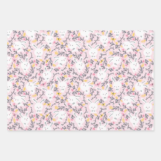 Cute Bunny Rabbits Wrapping Paper Set van 3 (Voorkant)