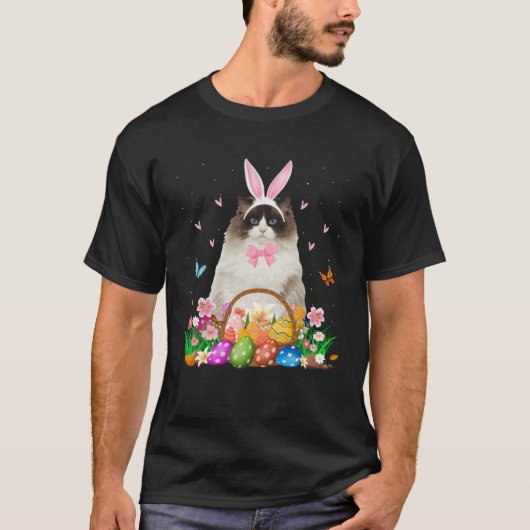 Cute Bunny Ragdoll Cat & Easter Egg Basket Easter T-shirt (Voorkant)