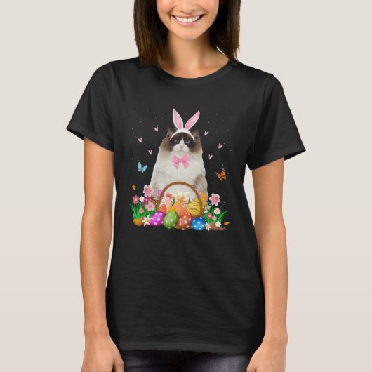 Cute Bunny Ragdoll Cat & Easter Egg Basket Easter  T-shirt (Voorkant)