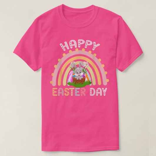 Cute Bunny Rainbow Happy Easter Day  T-shirt (Design voorkant)