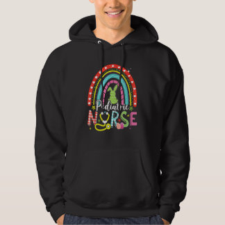 Cute Bunny Rainbow Pediediatric Nurse Bunny Happy Hoodie