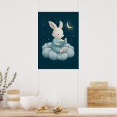 Cute Bunny Reading on Cloud Nursery Bedtime Poster (Keuken)