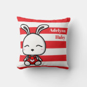 Cute Bunny Red Striped Birth Stats Throw Pillow Kussen (Voorkant)