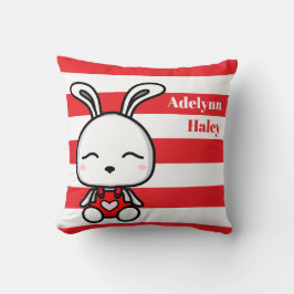 Cute Bunny Red Striped Birth Stats Throw Pillow Kussen