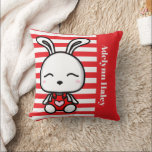 Cute Bunny Red Striped Throw Pillow Kussen<br><div class="desc">This throw pillow is perfect for kids' room decoration. With the personalized name, it can be a great birthday gift ♥ Big striped pattern with vibrant red throw pillow ♥ Hope you like this design, feel free to contact me if you have question about this design ♥</div>