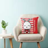 Cute Bunny Red Striped Throw Pillow Kussen (Stoel)