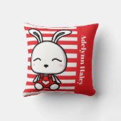 Cute Bunny Red Striped Throw Pillow Kussen (Achterkant)