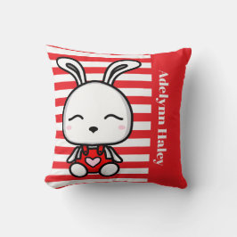 Cute Bunny Red Striped Throw Pillow Kussen