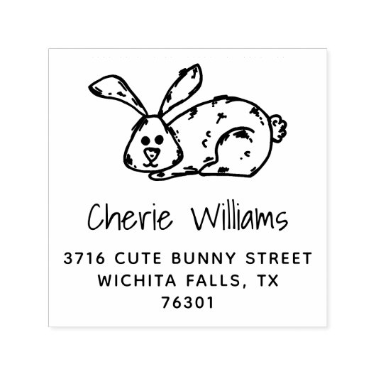 Cute Bunny Retouradres Zelfinkende Rubber Stempel (Design)