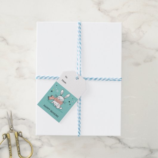 Cute bunny retro green  cadeaulabel (Met Touw)