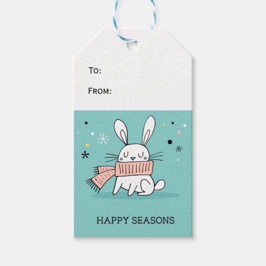 Cute bunny retro green  cadeaulabel (Voorkant)