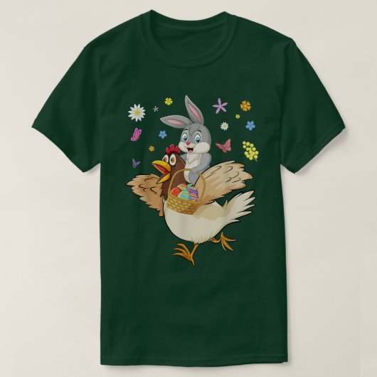 Cute Bunny Riding Chicken Hunting Eggs Farmers Eas T-shirt (Design voorkant)