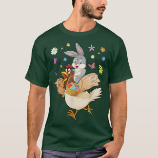 Cute Bunny Riding Chicken Hunting Eggs Farmers Eas T-shirt