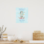 Cute Bunny Riding in een ballonvaardig Baby shower Poster (Keuken)