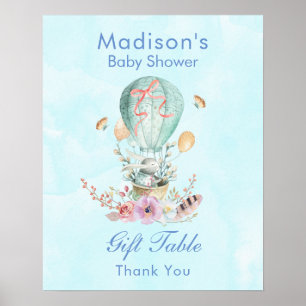 Cute Bunny Riding in een ballonvaardig Baby shower Poster