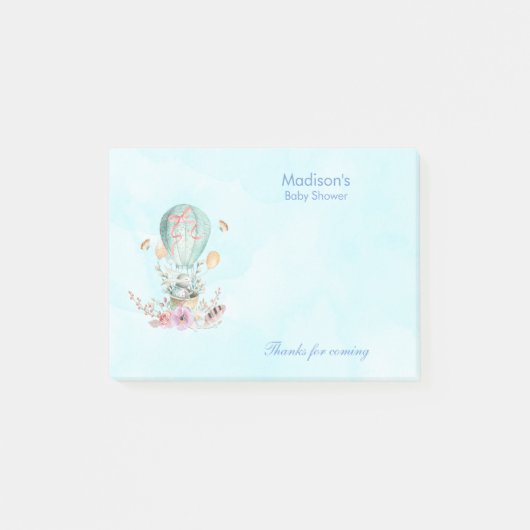 Cute Bunny Riding in een Hot Air Ballon Baby showe Post-it® Notes (Voorkant)