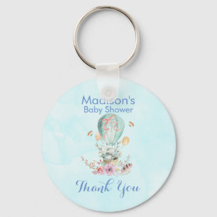 Cute Bunny Riding in een Hot Air Ballon Baby showe Sleutelhanger