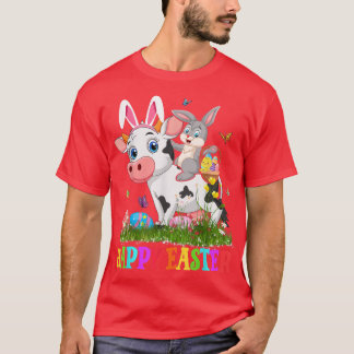 Cute Bunny Riding Koe Easter Easter Cute Rabbit Ea T-shirt