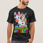Cute Bunny Riding Koe Easter Easter Cute Rabbit Ea T-shirt (Voorkant)