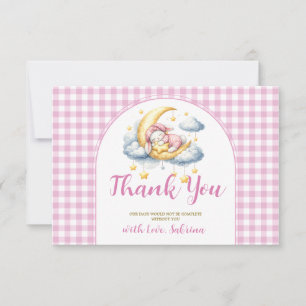 Cute Bunny Roze Jongen Meisje Maan Ster Baby Showe Bedankkaart