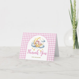 Cute Bunny Roze Jongen Meisje Maan Ster Baby Showe Bedankkaart