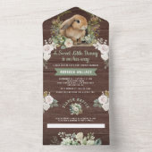 Cute Bunny Sage Green Floral Wood Baby shower All In One Uitnodiging (Binnen)