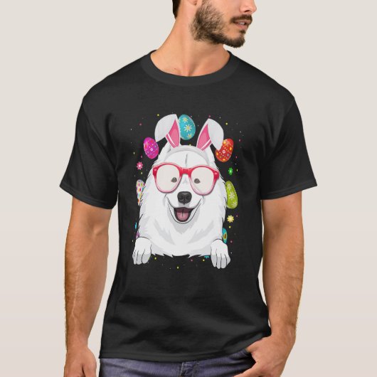 Cute Bunny Samoyed Dog Face Easter Eggs Easter Day T-shirt (Voorkant)