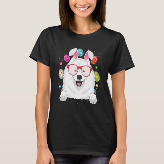 Cute Bunny Samoyed Dog Face Easter Eggs Easter Day T-shirt (Voorkant)