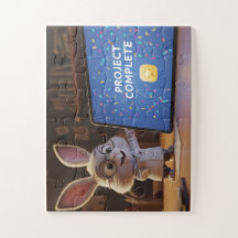 Cute Bunny Scientist Celebrating Project Complete 