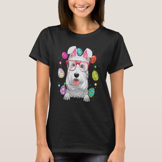 Cute Bunny Scottish Terrier Dog Face Easter Eggs E T-shirt (Voorkant)