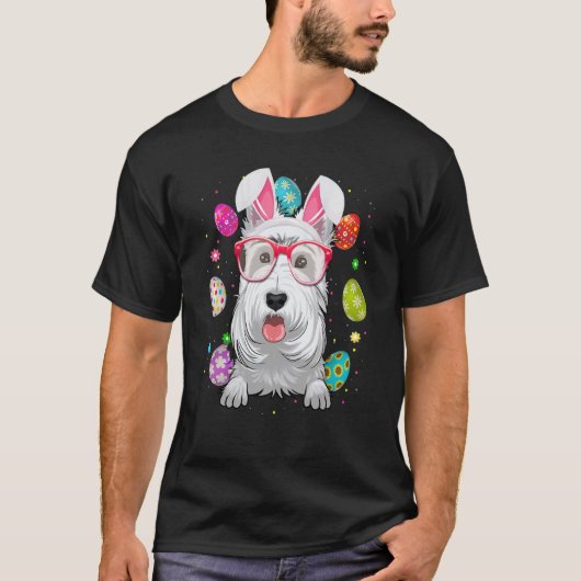 Cute Bunny Scottish Terrier Dog Face Easter Eggs E T-shirt (Voorkant)