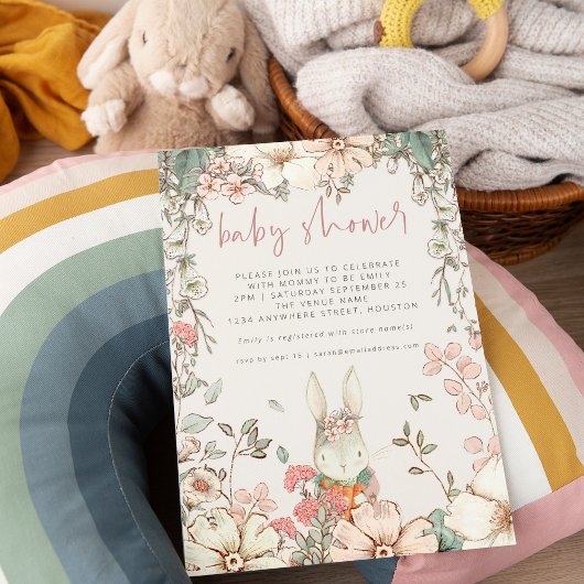 Cute Bunny Script Meisje Baby Shower Kaart