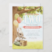 Cute Bunny Second Birthday Invitation Kaart (Voorkant)