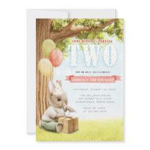Cute Bunny Second Birthday Invitation