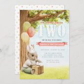 Cute Bunny Second Birthday Invitation Kaart (Voorkant / Achterkant)