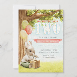 Cute Bunny Second Birthday Invitation Kaart