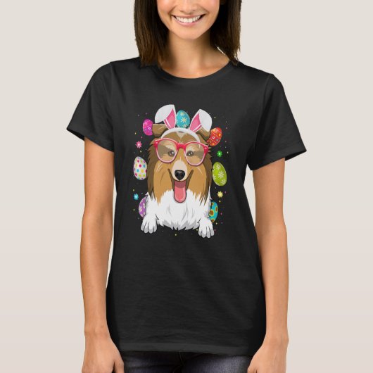 Cute Bunny Shetland Sheepdogs Dog Face Easter Eggs T-shirt (Voorkant)