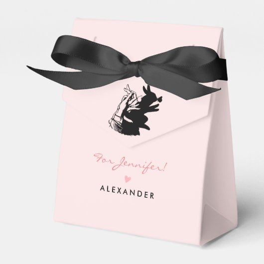 Cute Bunny Silhouette en Butterfly on Pink Party Bedankdoosjes (Voorkant Zijde)