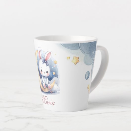 cute bunny sitting on the moon latte mok (Rechterhoek)
