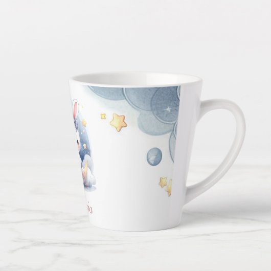 cute bunny sitting on the moon latte mok (Rechts)