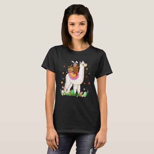 Cute Bunny Sloth Riding Llama Eggs Basket Happy Ea T-shirt (Voorkant volledig)