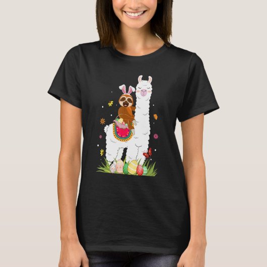 Cute Bunny Sloth Riding Llama Eggs Basket Happy Ea T-shirt (Voorkant)