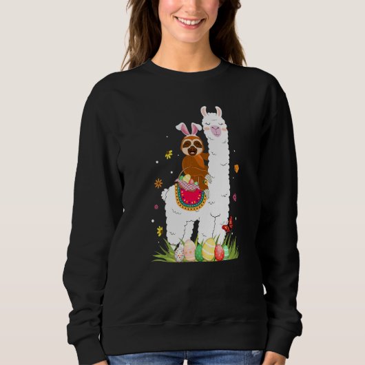Cute Bunny Sloth Riding Llama Eggs Basket Happy Ea Trui (Voorkant)