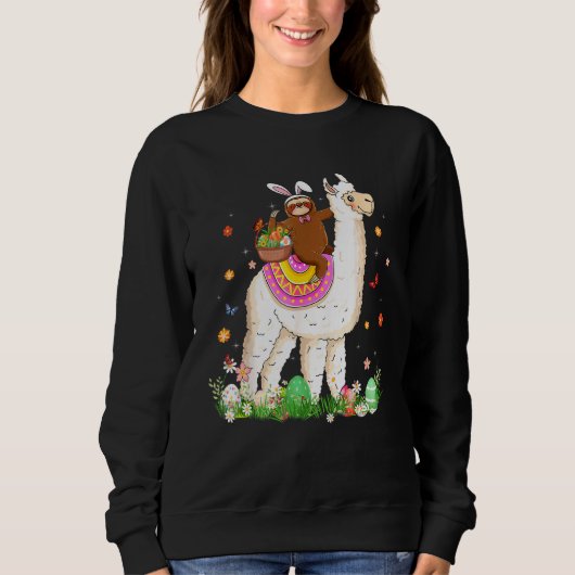 Cute Bunny Sloth Riding Llama Eggs Basket Happy Ea Trui (Voorkant)