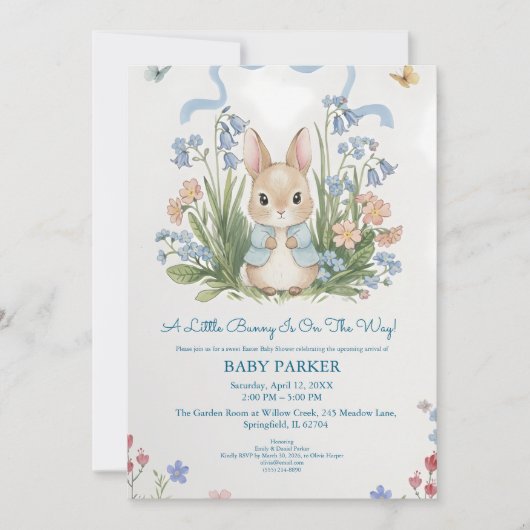 Cute Bunny Spring Floral Baby Shower Kaart (Voorkant)