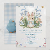 Cute Bunny Spring Floral Baby Shower Kaart (Voorkant / Achterkant)