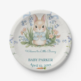 Cute Bunny Spring Floral Baby Shower Personalized Papieren Bordje