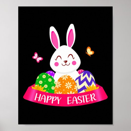 Cute Bunny Spring Hunt Eggs Rabbit Happy Easter Da Poster (Voorkant)